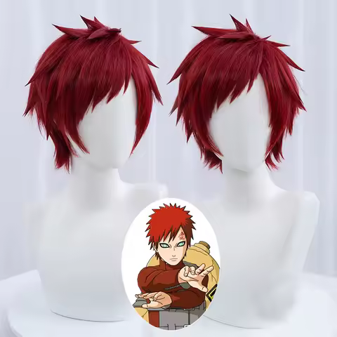 Men Short Dark Red Wig Anime Gaara Cosplay Wig Heat Resistant Synthetic Wigs + Free Wig Cap