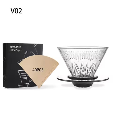 YRP V&60 Coffee Filter Dripper V01 / V02 Black/ White Resin Coffee Barista tools 40pcs Filter Paper 