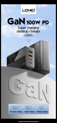 LDNIO A4809C Super fast Charger หัวชาร์จเร็วกำลังไฟ 100W หน้าจอแสดงผล QC4+ PD QC3.0 ตัวเดียวจบ 2USB-