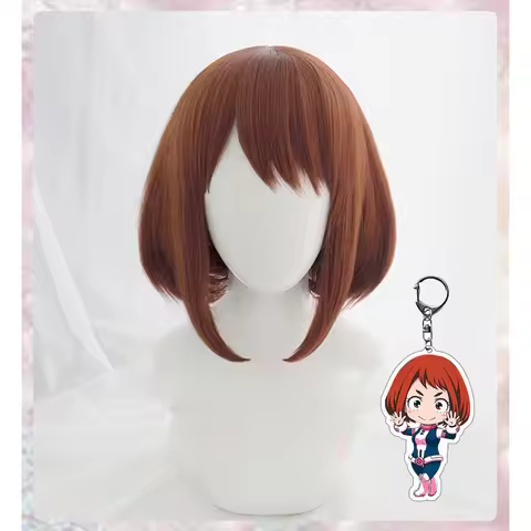 Anime My Hero Academia Ochako Uraraka Short Brown Bob Heat Resistant Cosplay Costume Wig + Wig Cap+K