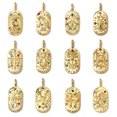 3pcs/Lot French Retro Stainless Steel Zodiac Sign DIY Bracelet Charms Rhinestone Aries Cancer Neckla