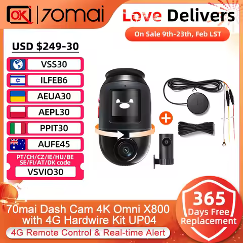 70mai Dash Cam 4K Omni X800 HDR 360° Rotating Dual-Channel Supported 4G Compatible Supercapacitor 70