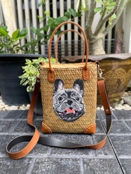 泰國編織草包，客製化刺繡圖案