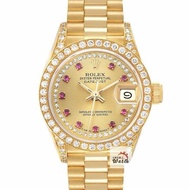 【大眾金時代】ROLEX勞力士 69158 Datejust 蠔式18K 全金女錶 原廠鑽圈/鑽腳 小紅寶多層鑽面盤 原帶 錶徑26mm 自動上鍊 G469