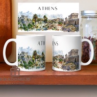 Athens Belgium Clipart Watercolor City Landmark Destination Beautiful City Souvenir Gift Ceramic Cof