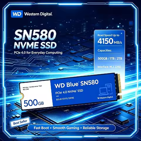 Western Digital WD Blue SN580 NVMe M.2 SSD 500GB-2TB PCIe Gen3 x4 High Performance Internal Drive fo