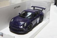 【特價現貨】保時捷博物館 1:24 Welly Porsche 911 991 GT3 RS 2016 紫 ※車門可開※
