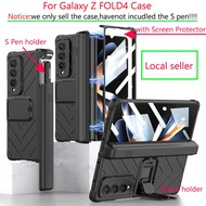 Magnetic Hinge Slide Pen Slot Case For Samsung Galaxy Z Fold4 Stand Case with Glass Film Armor Brack