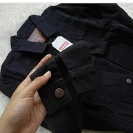 JAKET JEANS DENIM CEWEK COWOK HITAM POLOS + JAM TANGAN SPORT QQ KEREN/BISA COD