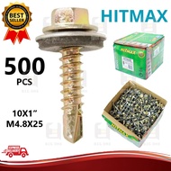 (500PCS/BOX) HITMAX DS525HW 10x1" 25MM HEX HEAD SELF DRILLING SCREW FOR METAL ZINC