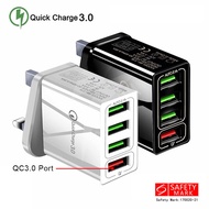 48W 4 USB Port Multi USB Wall Adapter Charger Plug QC3.0 Fast Charger Singapore USB Adapter Plug 3 P