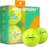 PICKLETECH AMA Sport X-ACE Pickleballs - 40 Hole Outdoor Pickleball Balls- Crack-Resistant ONE Piece