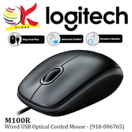 LOGITECH M100R WIRED MOUSE WITH FULL-SIZE COMFORT / OPTICAL COREDED MOUSE / AMBIDEXTROUS DESIGN - MI
