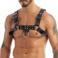 MSemis Mens Male Fashion Punk Harness Men PU Leather Gay Bondage Adult Clubwear Adjustable Buckle Bo