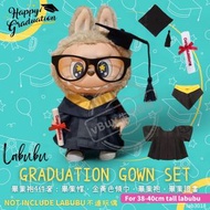 全城熱賣 - Labubu 畢業袍4件套裝(for 38至40cm高labubu公仔穿著) 包括畢業帽，金黃色畢業領巾，畢業袍及畢業證書 #不連labubu玩偶不連眼鏡及鞋 公仔幼稚園大學畢業袍 la