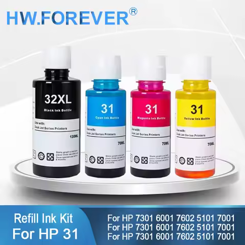 31 32XL Refill Dye Ink For HP 455 457 450 7301 6001 7602 5101 7001 551 651 Printers Smart Tank 670 6