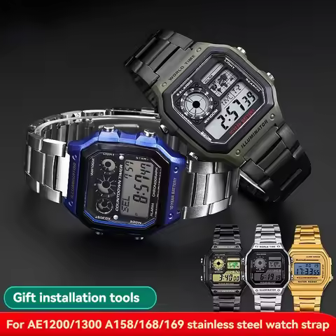 New Solid Stainless Steel Watchband for Casio A158 A158W/A168/f91w/AE-1200WHD/A159/A169 AE1200 AE-12
