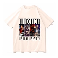 T-shirt grafik HOZIER UNREAL UNEARTH untuk lelaki dan wanita, kapas, uniseks, fesyen hip-hop, rock, 