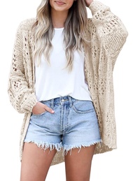 Womens Crochet Cardigan Sweater Kimonos Boho Solid Color Oversized Summer Open Front Outwear