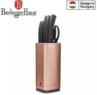 BERLINGERHAUS 7PCS STAINLESS STEEL KNIFE SET WITH WITH METAL STAND-BLACK ROSE/ROSE GOLD