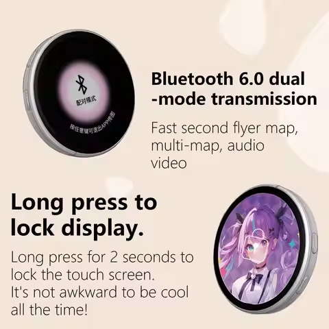 Bluetooth 6.0 Anime E-Badge Display Pin With Sound 1.7 Inch Touch Screen LED Photo Frame Video Playb
