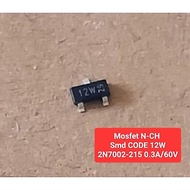 2N7002-215 Mosfet N-CH (SMD CODE 12W) 0.3Amp/60Volt (10 Pieces Per Pack)