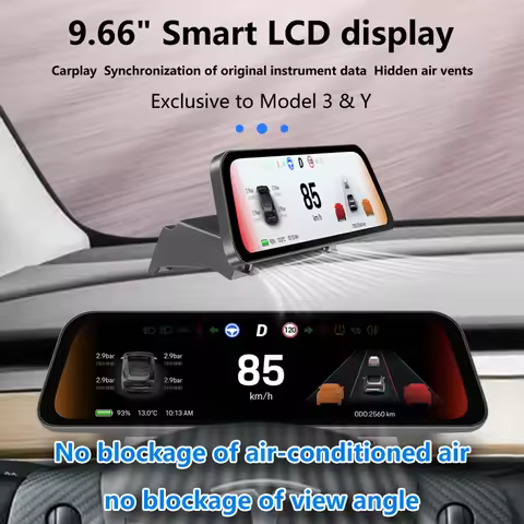9.66" Pro For Tesla Model Y & 3 Head Up Display Support CarPlay Blind Spot Warning Car Monitor Model