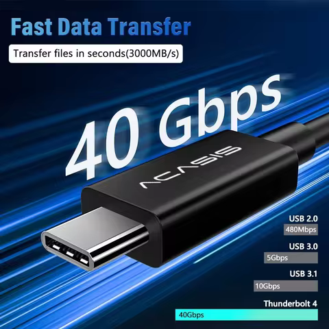 Acasis Thunderbolt 4 Cable 40Gbps 8K@60Hz Video Output 100W PD Fast Charging Intel Certified for Mac