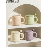 Hammer Pattern Ceramic Mug Household Drinking Cup with Lid Spoon High-value Office Coffee Cup Souven