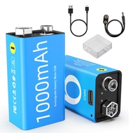 9V Rechargeable Batteries with Charger USB Cable, 9 Volt Lithium Battery Bulk for Smoke Alarms, Nois