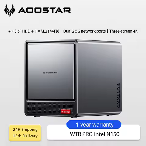AOOSTAR WTR Pro N150 Mini PC & NAS 4-Bay Storage 32G DDR4 1T SSD Dual 2.5G LAN Support Windows Linux