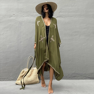Elegant Embroidery Kimono Cardigan Bikini Cover-ups Tunic Pareo Dress Holiday Outing Woman Clothing 