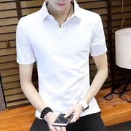 M-5XL Korean Summer Plain Plus Size Slim Fit Fashion Short Sleeved Polo T Shirt Men