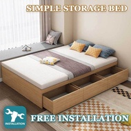 【Free installation】HDB Storage Solid Wooden Bed Frame Storage Bed Single Bed Super Single Bed Tatami Mat Tatami Mat Drawer Bed king bed/queen bed