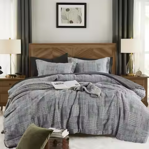Queen Comforter Set with Textured Design, 7 Pieces Including Comforter, Sheets, Pillowcases & Shams 