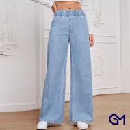 GM Palazzo JEANS Women Elastic Waistband Casual Plus Size Denim Pants Wanita Celana Baggy Jeans