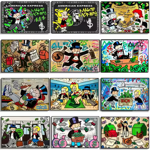Cartoon Alec Graffiti Monopoly Millionaire Money Poster Canvas Painting Graffiti Art Abstract Wall P