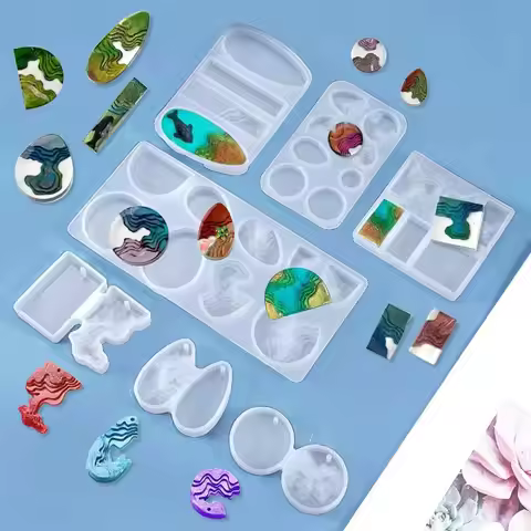 Island Resin Pendant Molds 7Pcs Ocean Themed Style Silicone Epoxy Molds for DIY Jewelry Pendant Neck