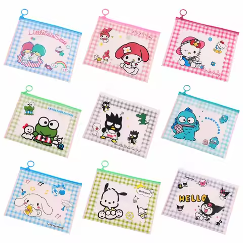 Anime Hello Kitty Kuromi keroppi Hangyodon Cartoon Fresh Zipper Bag Cute Student File Bag Stationery