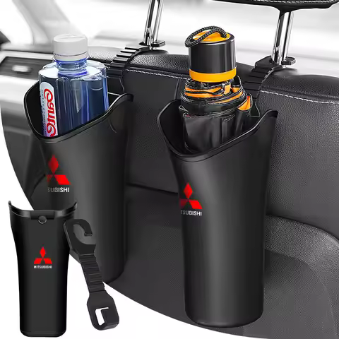 1Pcs Car Storage Box Umbrella Garbage Organizer Bucket Emblem For Mitsubishi RALLIART Pajero ASX Lan