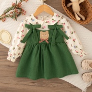 Autumn New Cute Cartoon Printed Baby Girl Dress, Sweet Bow Children'S Clothing (9 Months -4 Years Ol