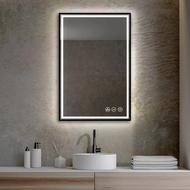 24x36 Inch Led Bathroom Mirror With Matte Black Frame| Wall Mounted Backlit Vanity Mirror With Light