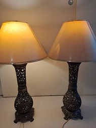 二手 老件 古董 銅 一對 立燈 桌燈 雕花 鏤空 巴洛克 日治