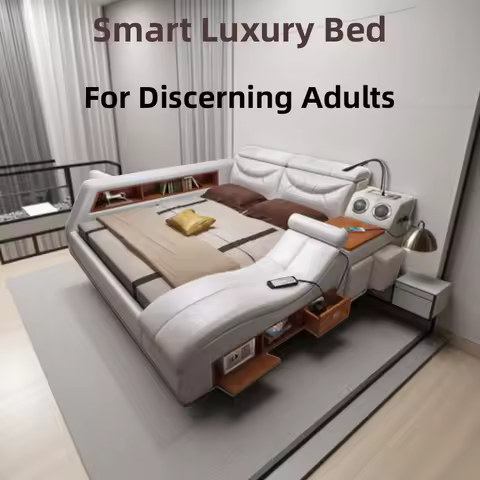 Genuine leather bed frame Soft Beds massager storage safe speaker LED light Bedroom cama muebles de 