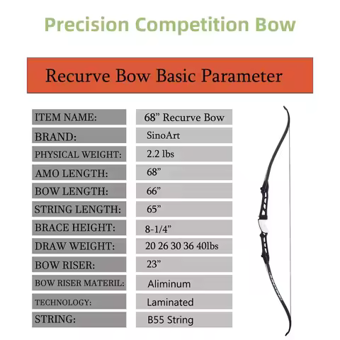 68" Metal Riser Takedown Recurve Bow Adult Archery Competition Athletic Bow Weights 20-40Lbs Right H