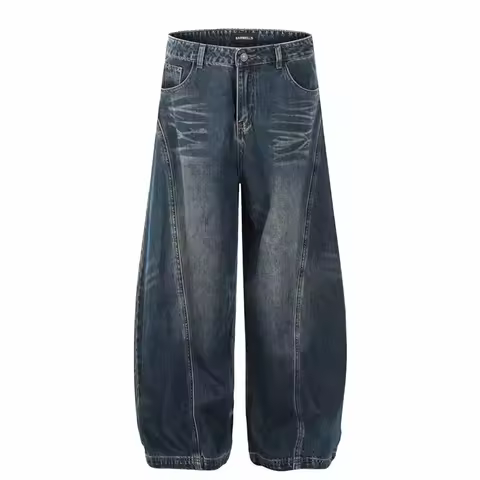Y2K Straight Jeans New High Street Fashion Straight Wide Leg Denim Pants For Men Washed Whiskers Sol