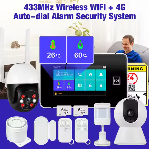 KERUI 4G WIFI Anti-theft Alarms 4.3-inch Touch Screen Panel Tuya Smart Security Alarm with Temperatu