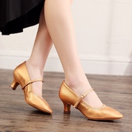 New Women's Latin Dance Shoes Leather Mid Heel Modern Wedding Dance Shoes 5CM