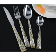 41F 24Pcs/set Stainless Steel Cutlery Set Dinnerware Gold Plating Flower Tableware Silverware  Y72