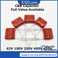 CBB Capacitor 0.1uf 100nf 105 2.2uf 63V 100V 250V 400V 630V CBB Metallized Polypropylene Film Capacitor